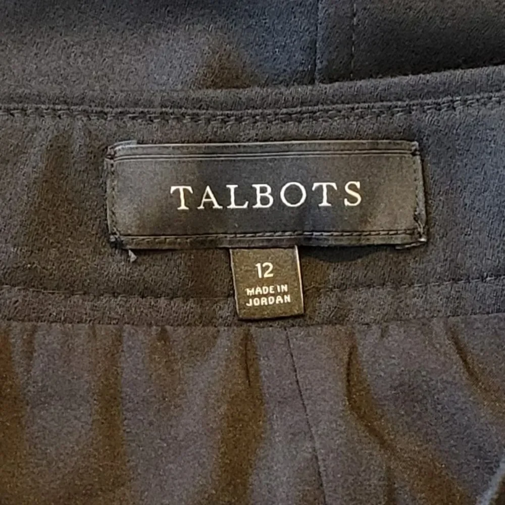 Talbots Black Italian Flannel Wool Button Detail A-Line Skirt Size 12